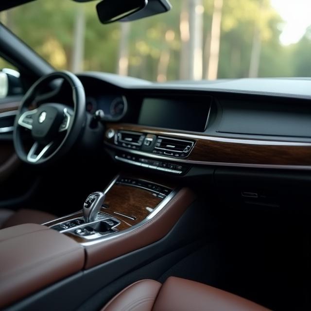 Nærbillede af rent instrumentbræt og rat